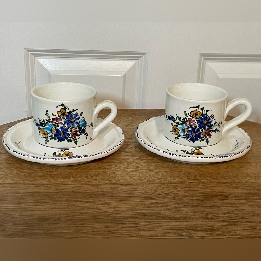 Floral Ceramic Tea Cup and Saucer Set - Hand Painted Flowers